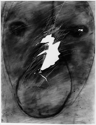 Kopf 19.1.77, 1977, Kohle auf Papier, eingerissen, 60,5 x 44,5 cm