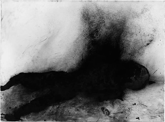 Verbrennung 18.7.80, 1980, Farbe/Kohle auf Papier, 75 x 105 cm