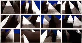 Pastell-Wand Hommage à Reinhold Messner, 1997, 12 Pastelle, je 80 x 120 cm, Atelieraufnahme Okt. 1997 (Privatbesitz)