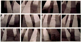 Pastell-Wand Steinerne Stadt, 1998, 12 Pastelle, je 80 x 120 cm, Atelieraufnahme (Besitz des Künstlers)