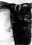  Kreuzigung 15.11.77, 1977, Kohle auf Papier, mit eingebranntem Loch, 105 x 75 cm